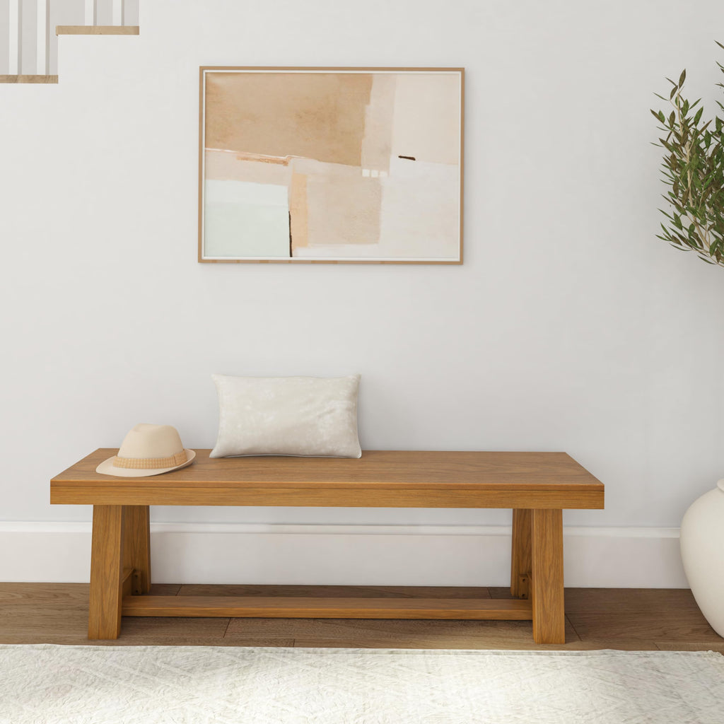 Classic Dining Bench, 60 Inch, Pecan Wirebrush
