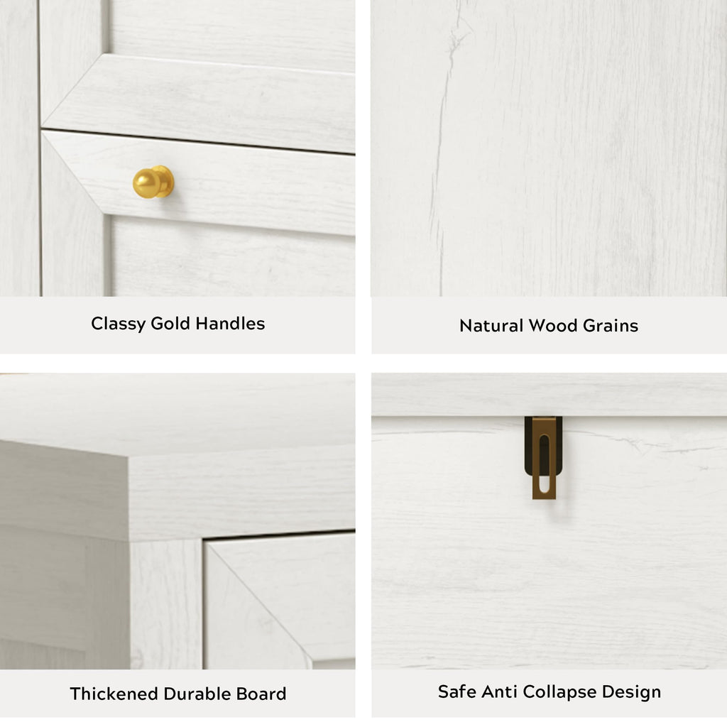 3 Drawer, Modern Farmhouse Chest of Drawers with Golden Handles, Large Wood Tall Nightstand, Storage Cabinet Side