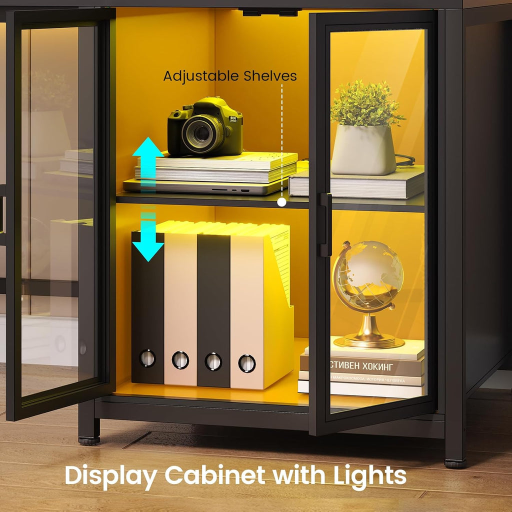 78.7" Large L Shaped Gaming Desk with Drawers, LED Light | Reversible Corner Computer Desk with Storage Shelves