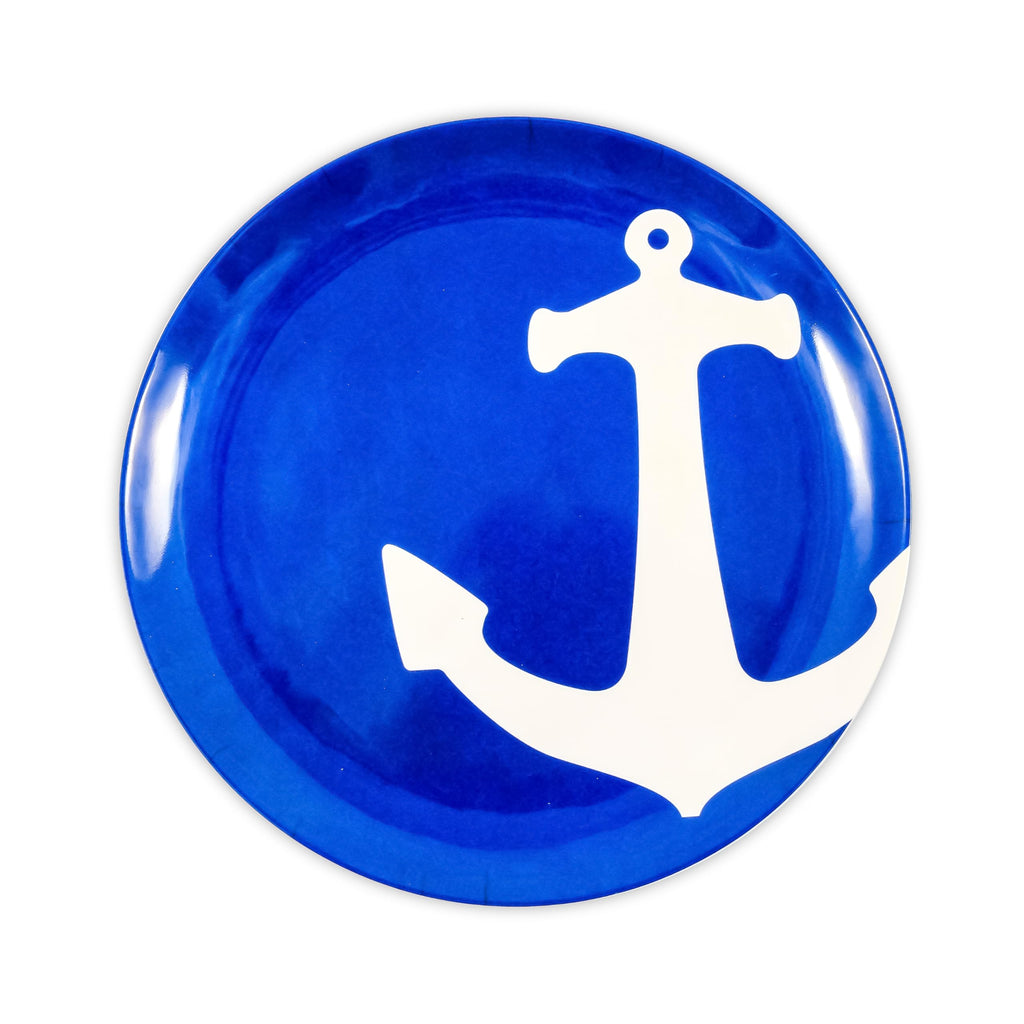 12 Piece Melamine Dishware Set - Features Blue and White Nautical Design - Includes 4 Bowls, 4 Salad Plates, & $