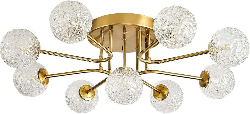 Sputnik Semi Flush Mount Ceiling Light Gold Glass Globe Chandelier Ceiling Lighting Mid Century Modern 9 Lights