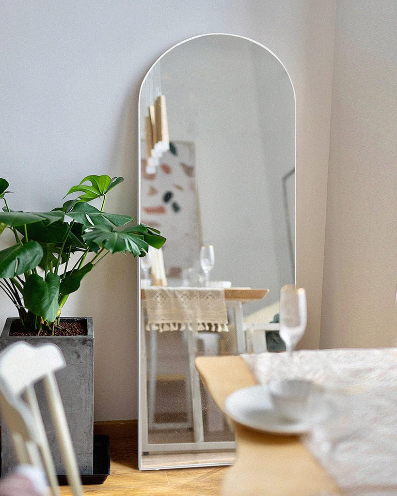 65"x22" Full Length Mirror, Arched Floor Mirror with Stand, White
