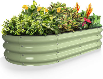 Raised Garden Bed, 4x2x1 FT Galvanized Steel Metal Raised Garden Bed, Oval Open-Bottom Design, 12-Inch Deep for