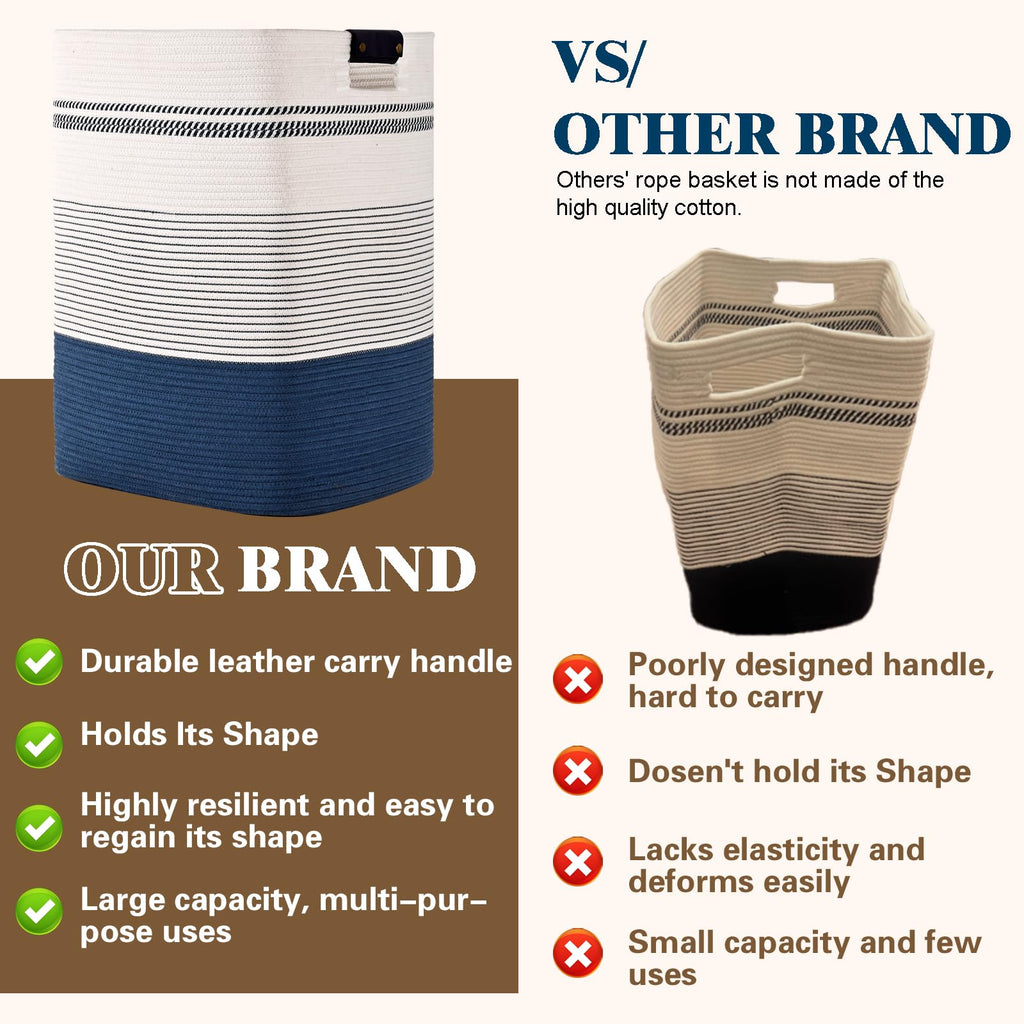 Laundry Hamper, 95L Tall Laundry Basket with Leather Handles, Rectangle Large Clothes Hamper for Organizing, Cotton