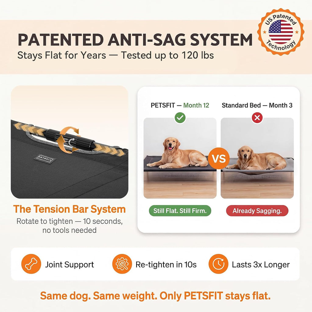 48 Inch Elevated Dog Bed for Large Dogs, Patented Anti-Sag Cot