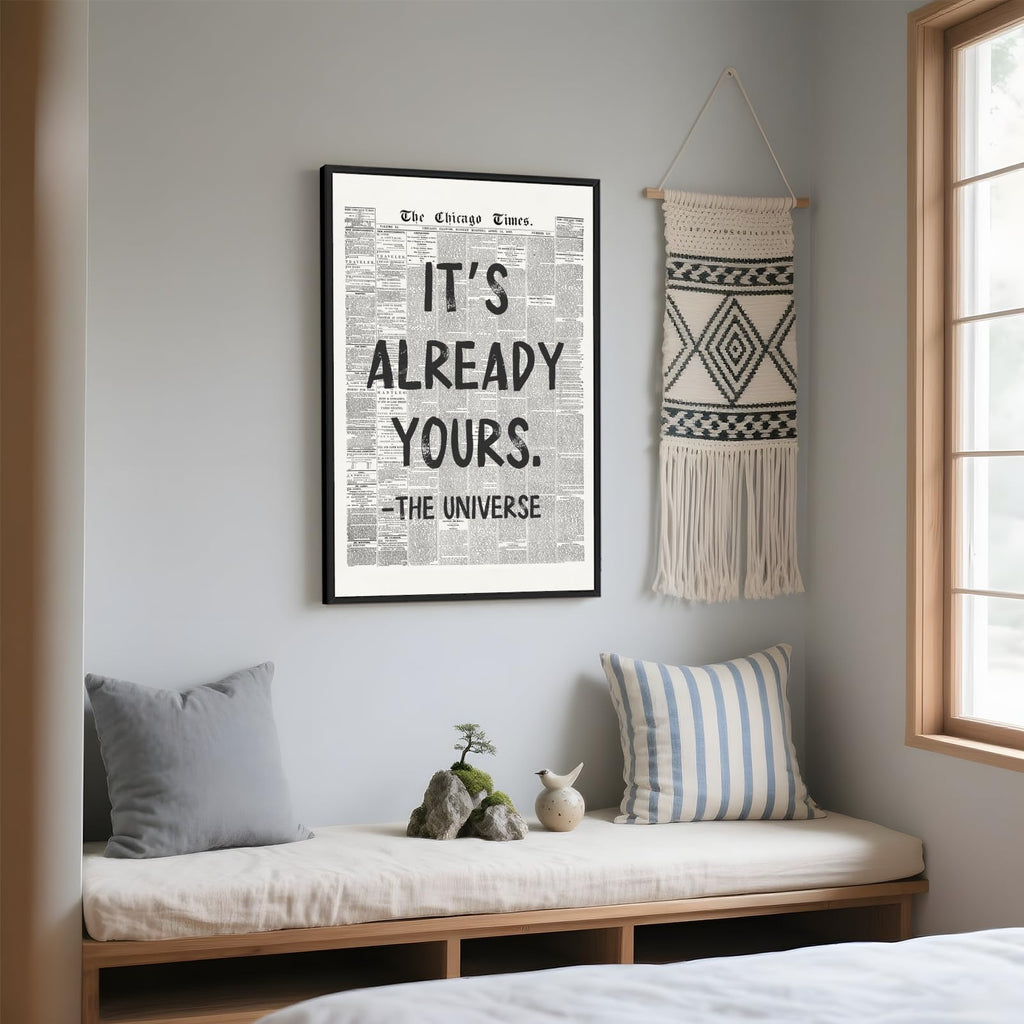 Framed Black And White Retro Newspaper Wall Art Motivational Office Decor
