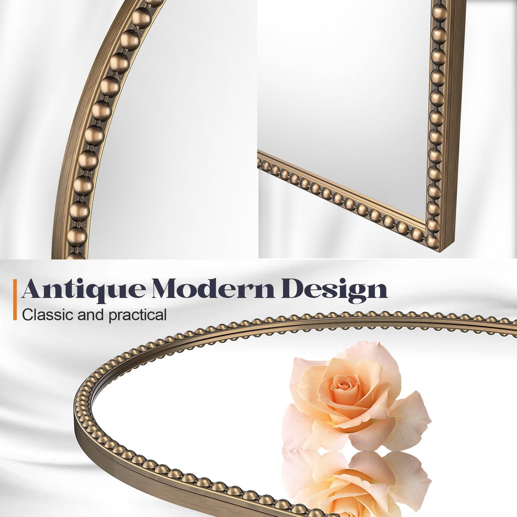 Arched Beaded Mirror, 24"x36" Champagne Bronze Mirror