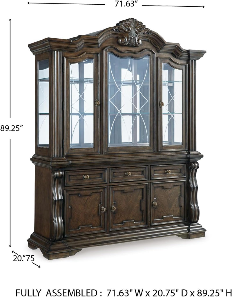 2-Piece Dining Buffet and Hutch, China Cabinet | Hardwood solids, Oak and ash swirl veneers with MDF substrates and