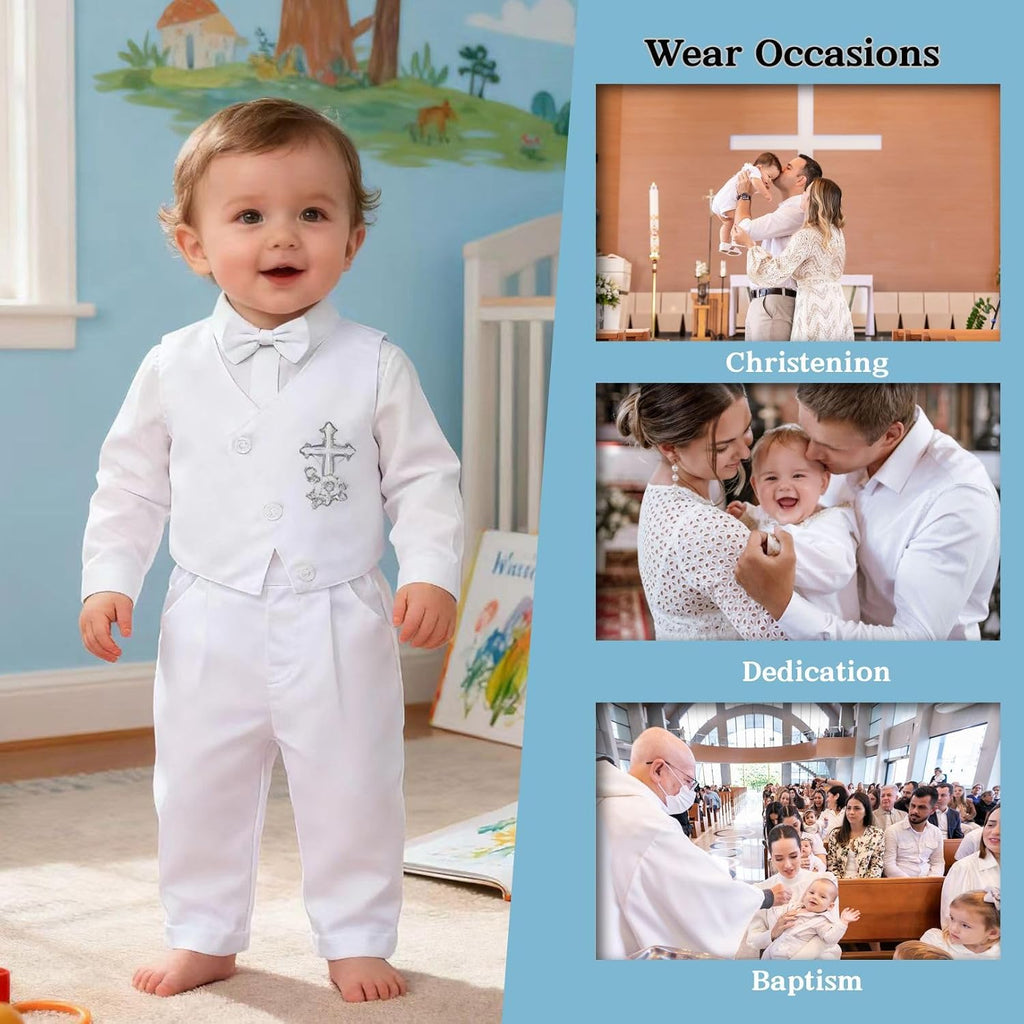 Christening Baptism Outfits for Boys Formal Dress White Baby Suit