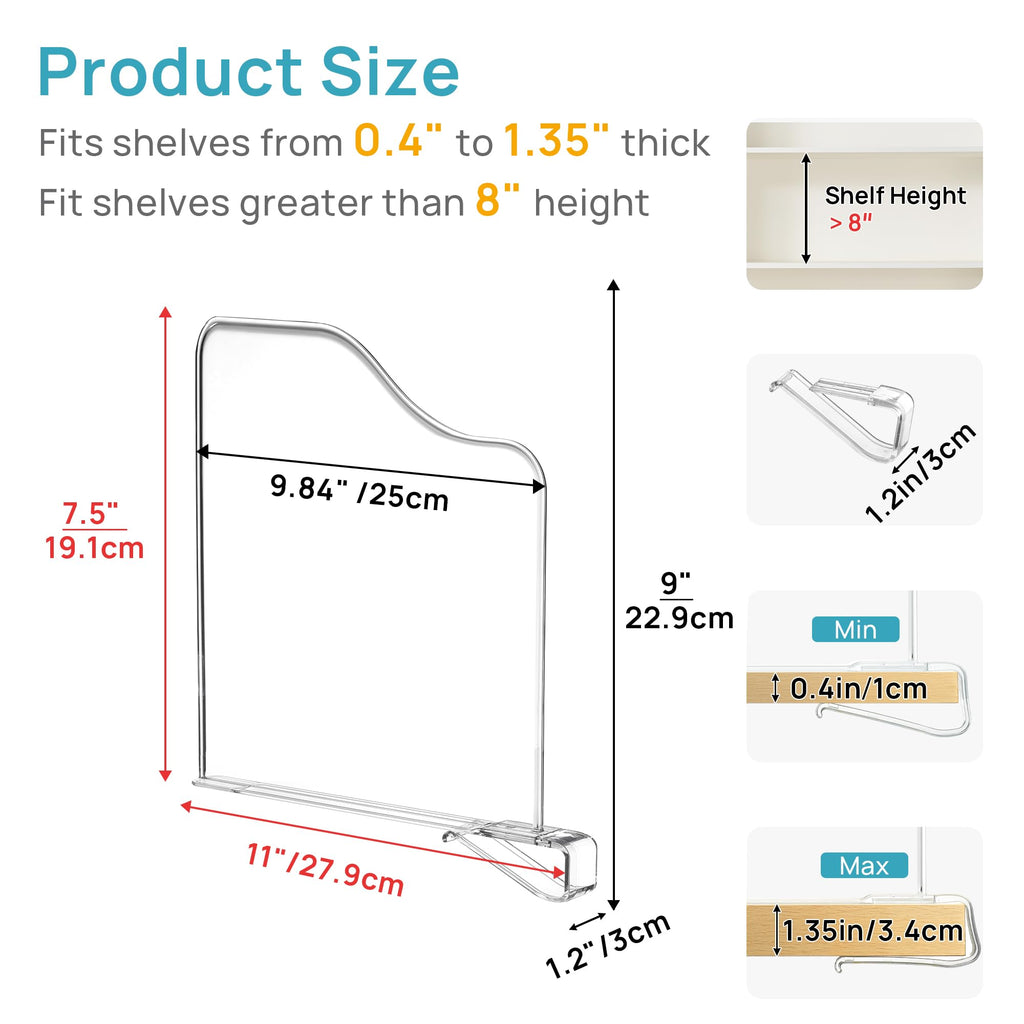 8 Pack 7.5" Height Shelf Dividers for Closet Organization
