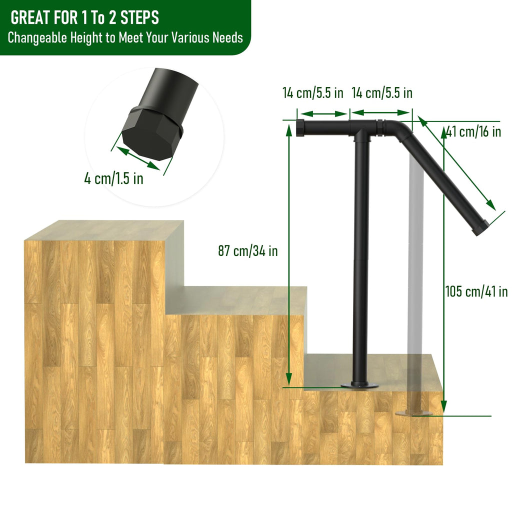 Stair Railing Handrails for Outdoor Steps Single Post Handrail Set of 2