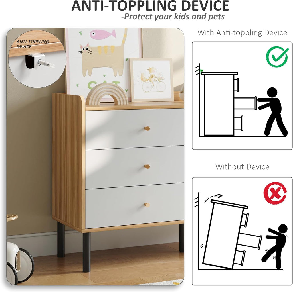Kids Dresser , 6 Drawer Baby Dresser with Golden Handles, Modern Wood Chest , White