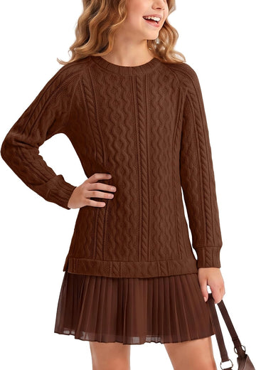 Dresses Cable Knit Twofer Pleated Fall Winter Dress
