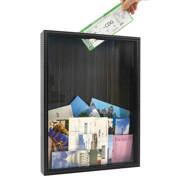 Travel Shadow Box Frame Black 12x16 Top Loading with Slot Uniqle Beaded Design for Movie Tickets Rainy Fund Events