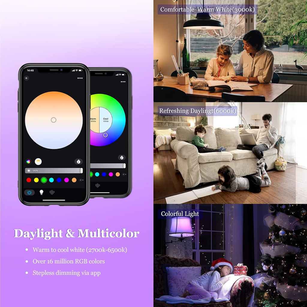 Smart Light Bulb, WiFi & Bluetooth 5.0, Works with Alexa Google Assistant, App Control, Color Changing LED Bulb,E26