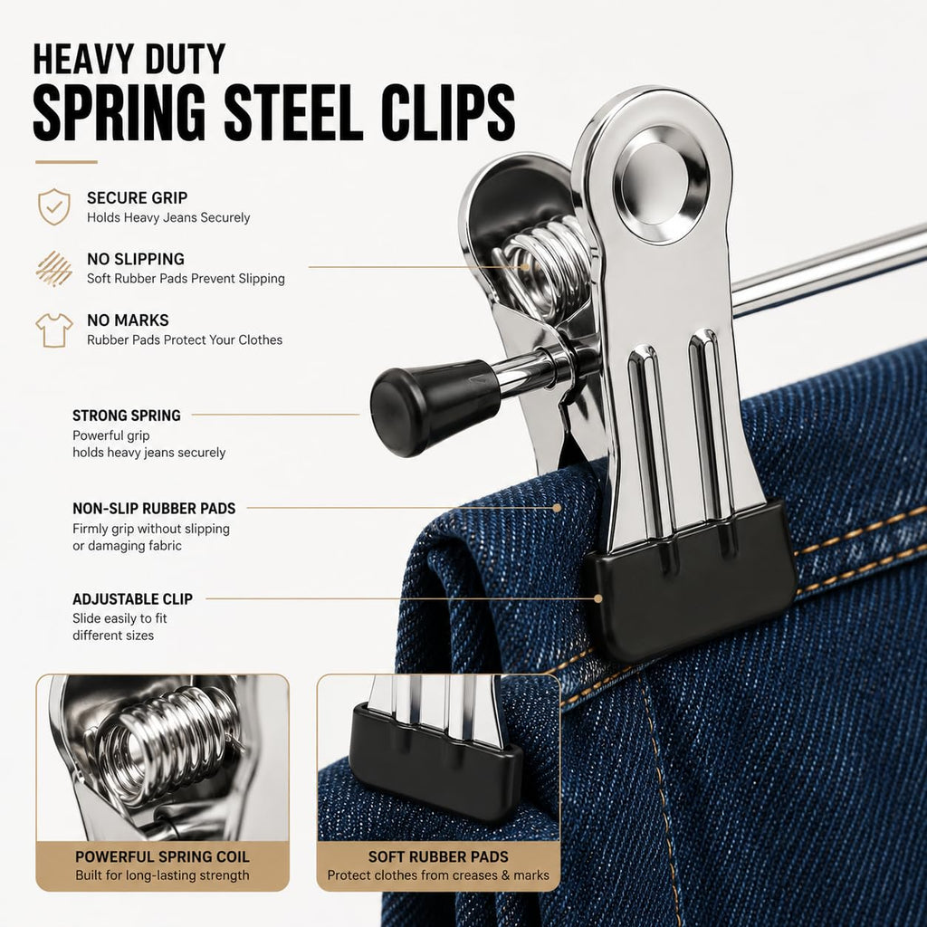 Pants Hangers with Clips, Heavy Duty 20 Pack, Adjustable Metal Skirt Hanger for Women Men Jeans Shorts Trousers