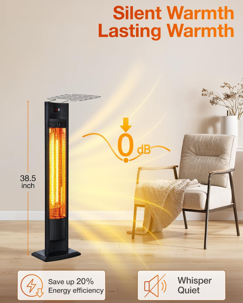 Electric Patio Heater 38.5in, 1500W Infrared Indoor & Outdoor, Portable Standing Space Heater with IPX4 Waterproof
