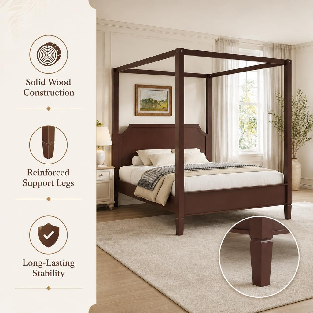 Walnut Canopy Bed Frame Solid Wood 4 Poster Canopy Bed