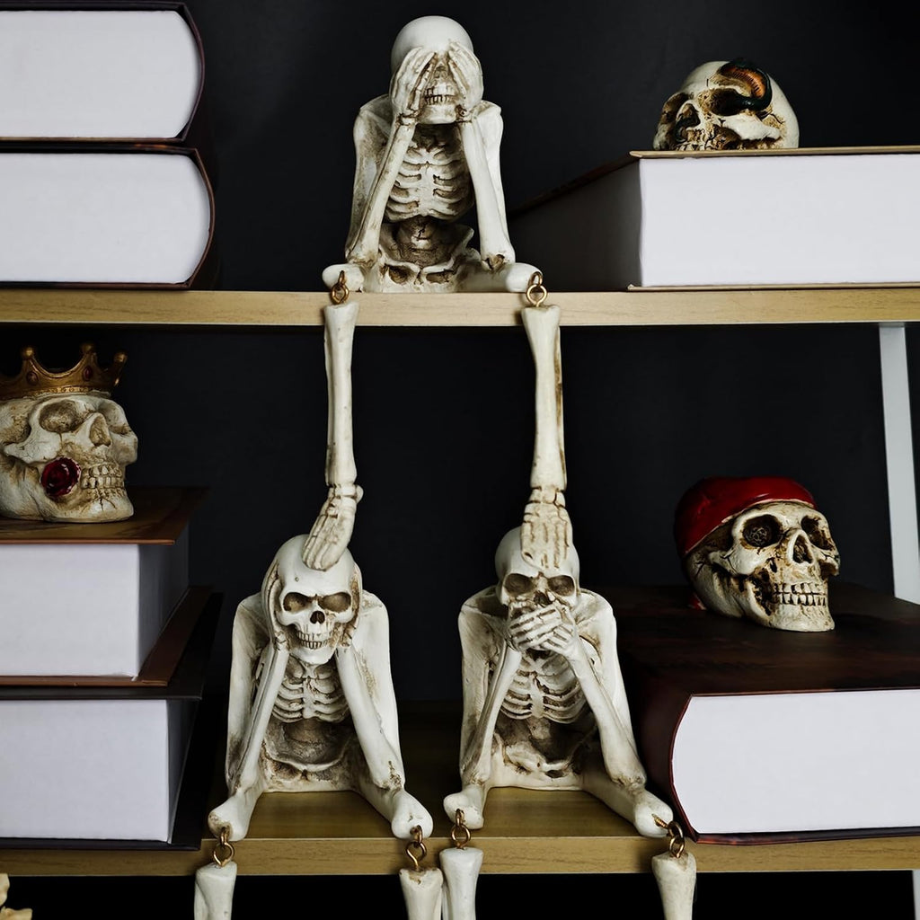 Halloween Skeleton Statues, Halloween Resin Skeleton Decor - Set of 3