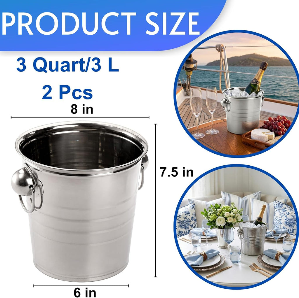 Quart Ice Bucket with Handles, Beverage Tub with Handles, Galvanized Metal Ice Bucket, Drink and Wine - Set of 2