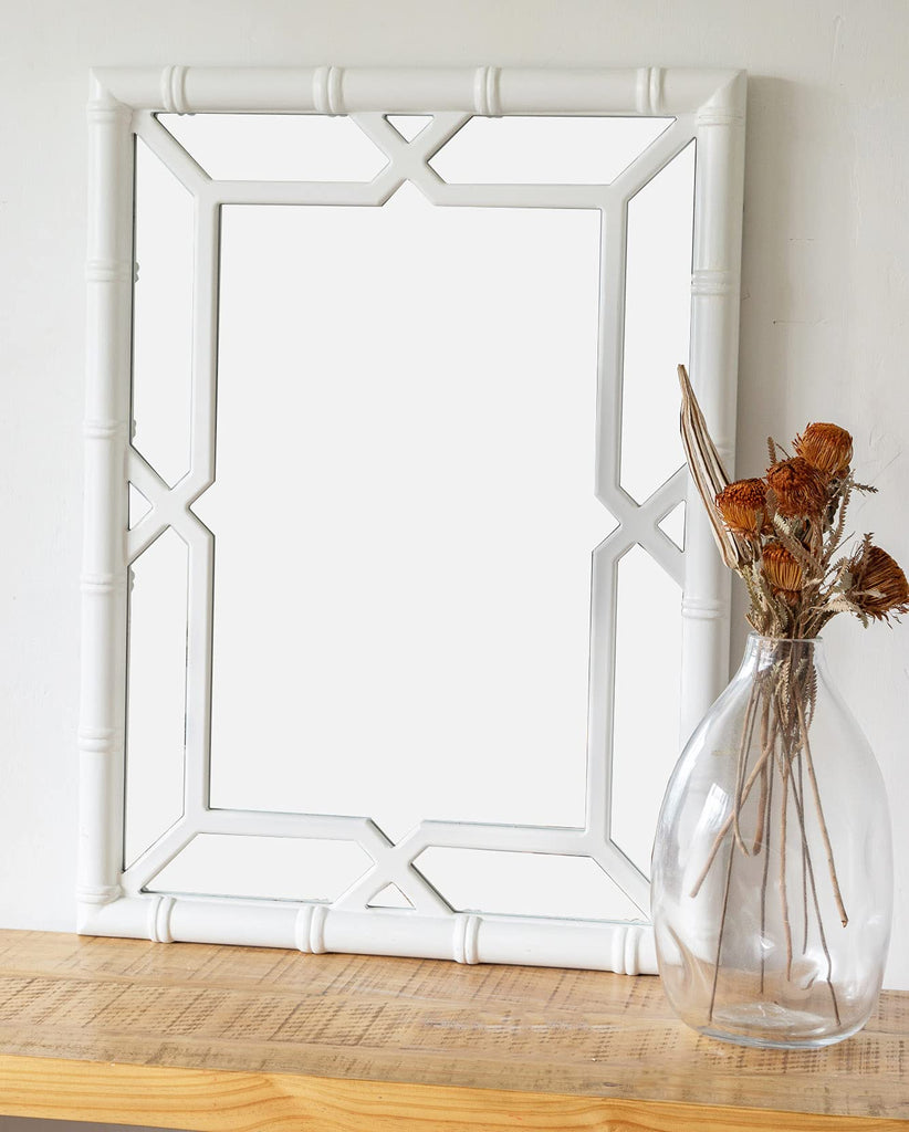 Bamboo-Look Solid Wood Window Pane Mirror 23" X 31" - White