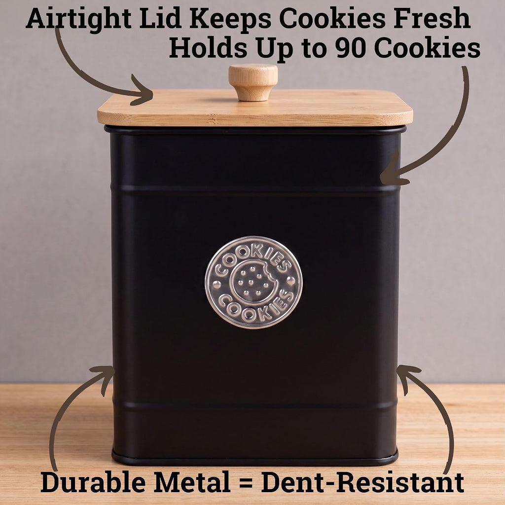Cookie Jar with Airtight Bamboo Lid, 6"D x 8"H, 1 Gallon Iron Cookie Tin