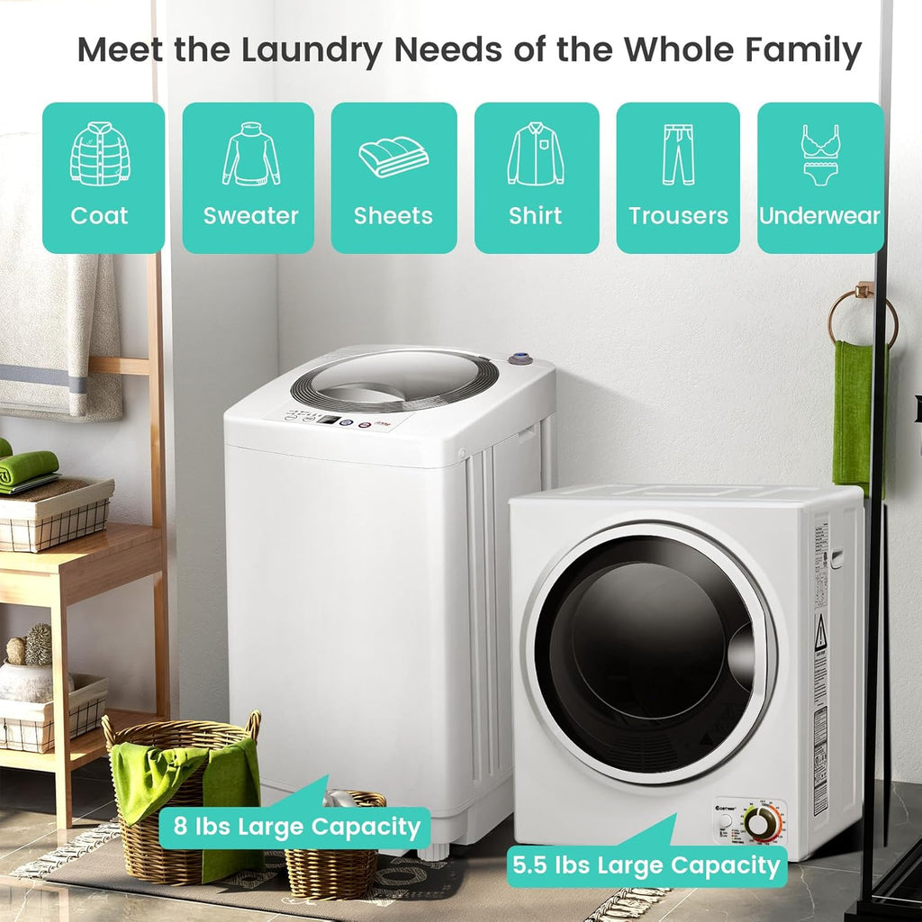 Washer and Dryer Combo Set, 8Lbs Capacity Portable Washing Machine with 6 Wash Programs and 1.5 Cu.Ft. Tumble Laundry