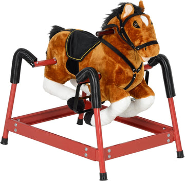 Spring Rocking Horse Plush Horse Ride-on for Kids 3-8 Years Brown