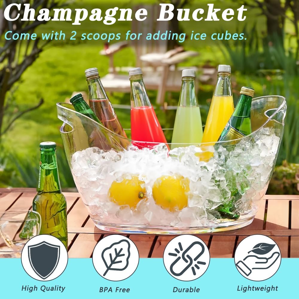 Ice Bucket, 5.5L Acrylic Ice Buckets, Large Beverage Tub for Parties, Mimosa Bar Supplies Beverage Tub - Set of 2
