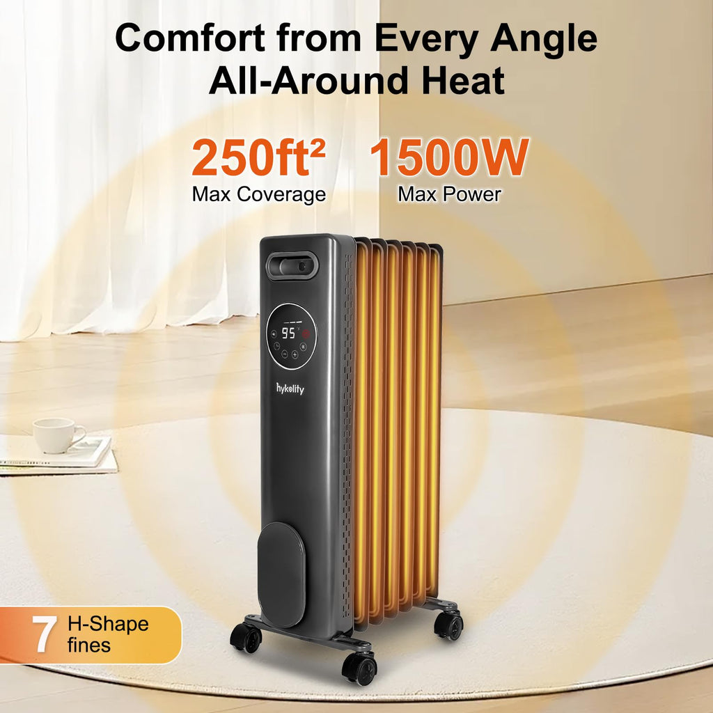 7fins Oil Filled Radiator Heater with Remote &24H ON OFF Timer, 4 Mode Electric Radiant Heater,Child Lock,Overheat &