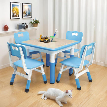 Modern Kids Table and 4 Chair Set,23.26" Height Adjustable Toddler Tables and 4 Chairs with Non-Slip Desk