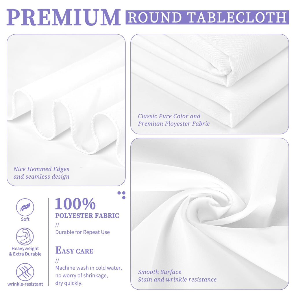 10 Pack White Round Tablecloth 90 Inch