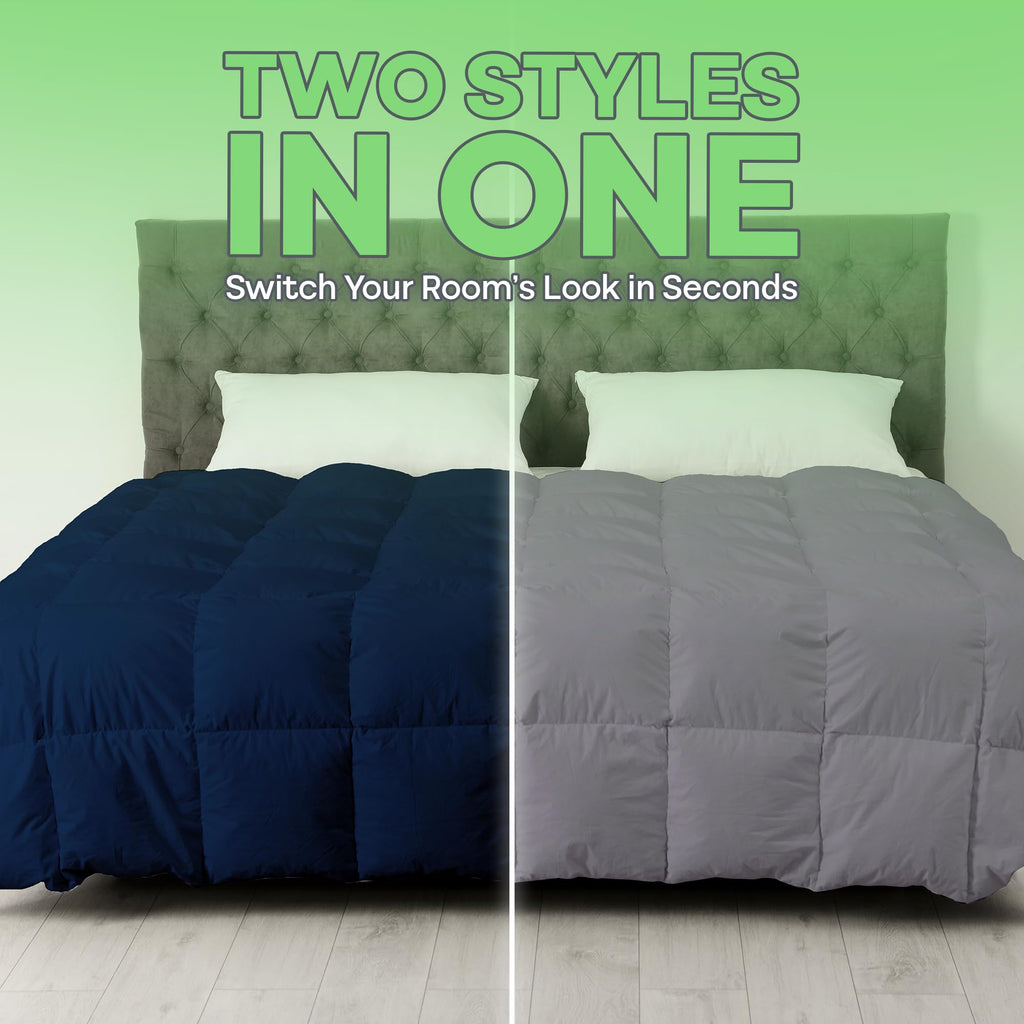 Reversible Comforter - Polyester and Rayon Derived from Bamboo Duvet Insert, All-Season, Down Alternative Filling