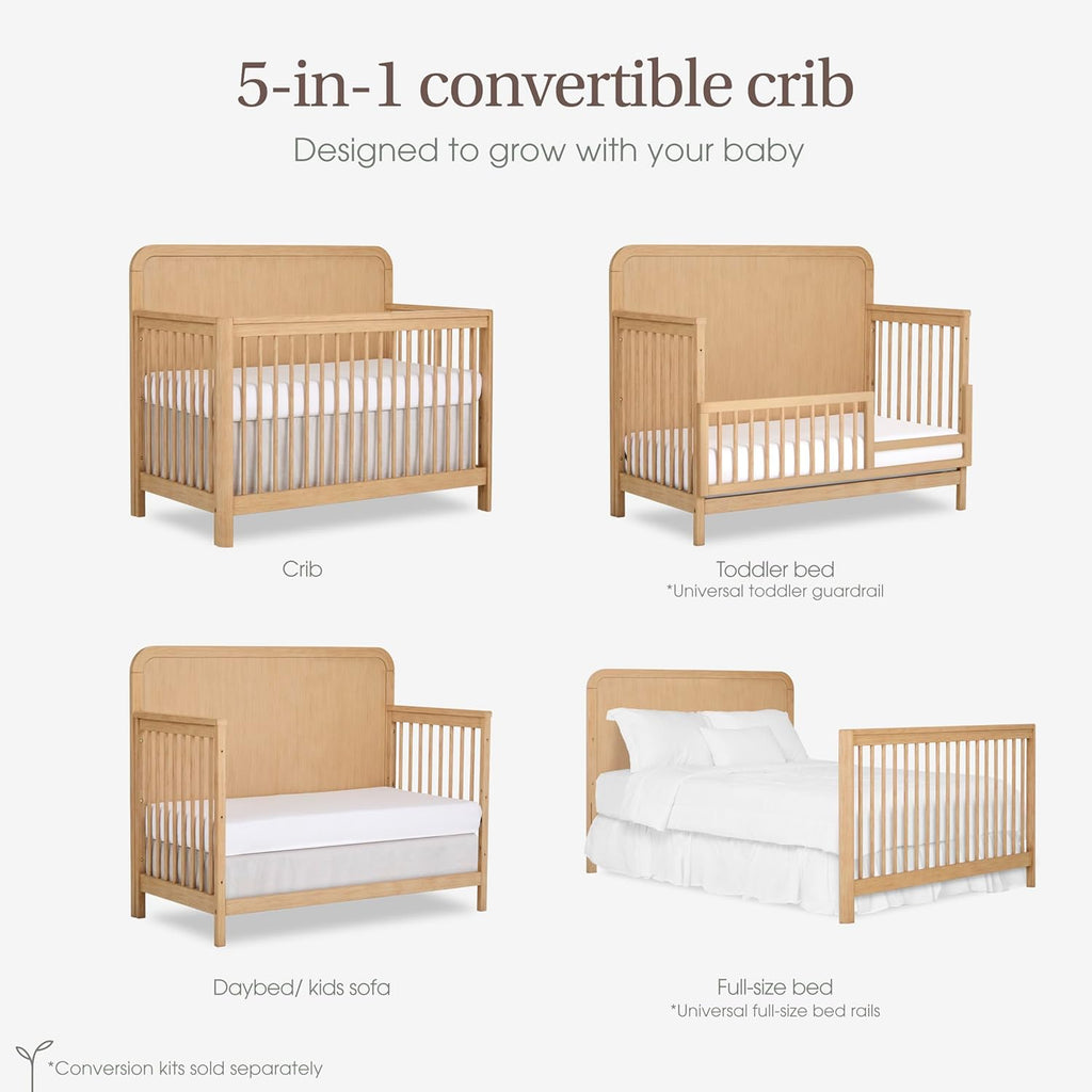 Cove 5-in-1 Convertible Wooden Baby Crib, Amazon Exclusive, Converts to Toddler Bed, Daybed & Full-Size Bed, 3