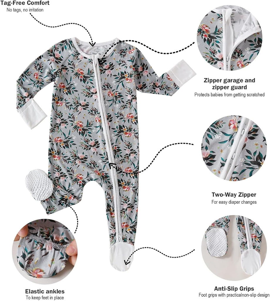 Bamboo Sleepers for Baby Girl Pajamas Footie Pajamas 3 Pack