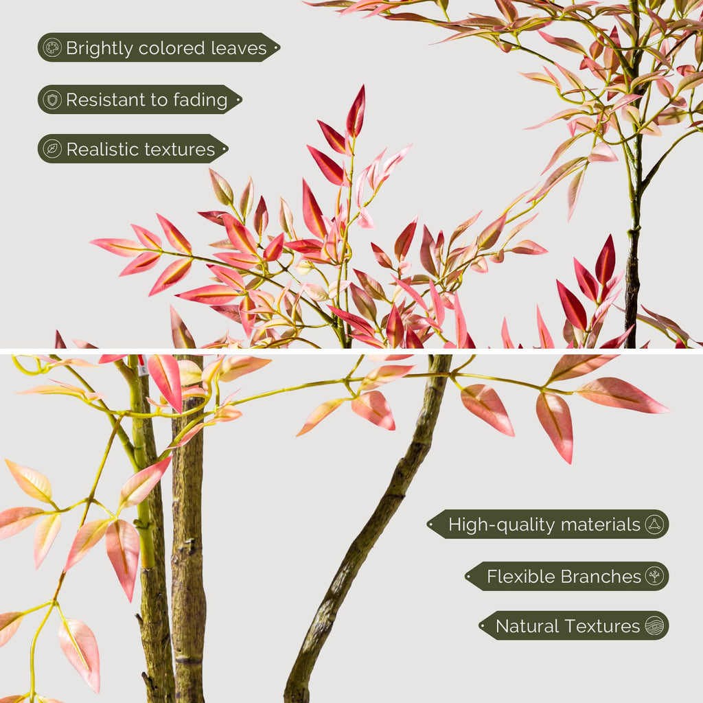 7.2ft Faux Bamboo Tree Artificial Nandina Tree Artificial Indoor Plants Realistic Fake Potted Tree with 800+ Leaves