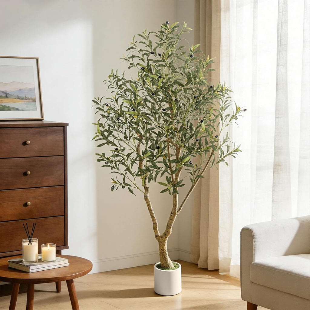 6FT Artificial Olive Tree with Elegant Planter, Large Fake Tree