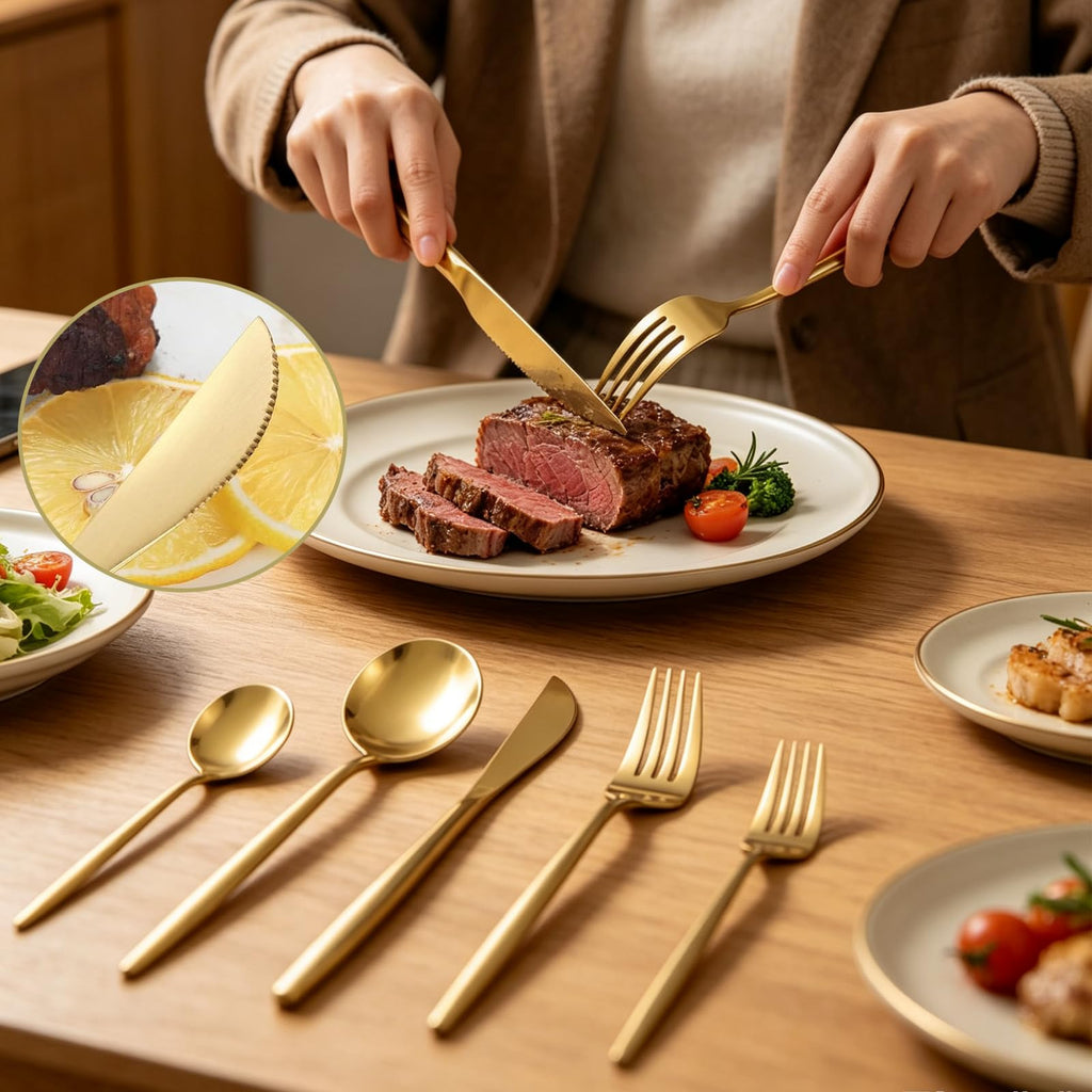 Gold Silverware Set 600-Piece - Premium Stainless Steel Flatware Set for 120, Luxury Gold Cutlery Set with Spoons