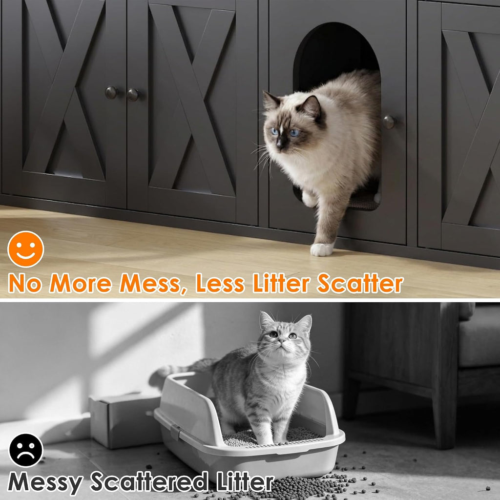 Cat Litter Box Enclosure for 2 Cats with Scratch Pad, Hidden Litter Box Furniture with Storage Cabinet & Open