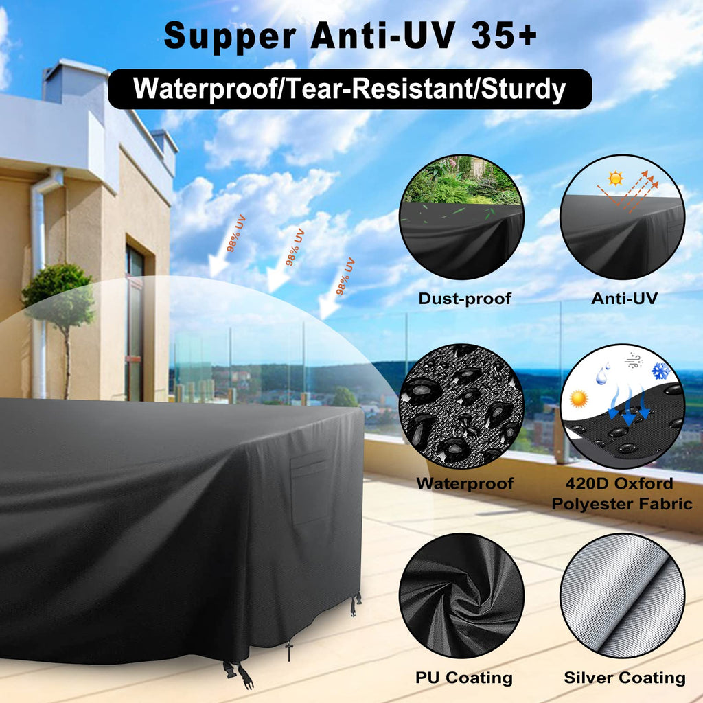 Patio Furniture Covers Waterproof, Outdoor Furniture Covers Rip-proof Furniture Set Table and Chairs, Windproof UV