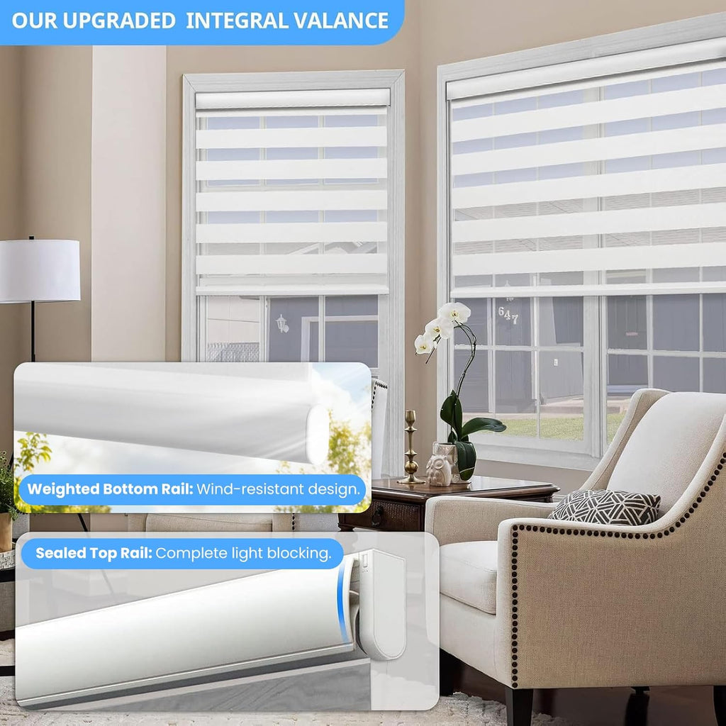 Motorized Zebra Blinds with Remote, Smart Dual Layer Automatic Shades with Privacy Light Control, Cordless Electric