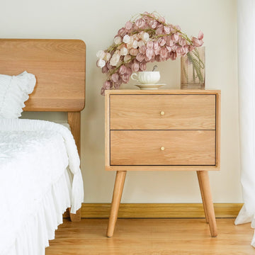 Night Stand, Midcentury Modern Solid Wood Nightstand with Drawer, Side Table with High Stool Leg, 25.98 H x 19.69 W x
