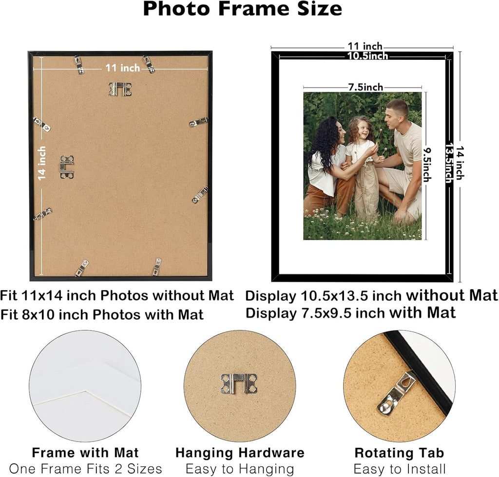12 Packs 11x14 Picture Frames, Display 8x10 with Mat or 11x14 Without Mat, Black Gallery Wall Frame Set, 11 by 14
