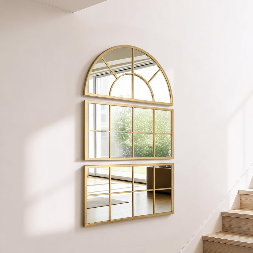 Oversized Gold Arched Mirror:40"x60" Large Ornate Window Mirror