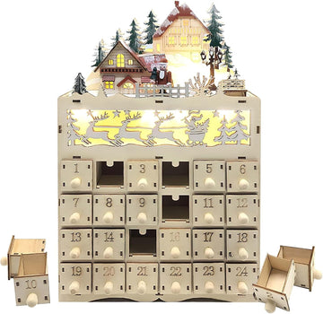 Wooden Advent Calendar Wooden Advent Calendar with 24 Drawers LED Lighted Christmas Advent Calendar Empty Advent