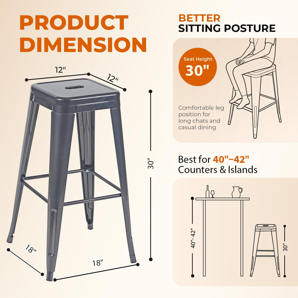 Deepspace Grey Metal Bar Stools Set of 2, 30"