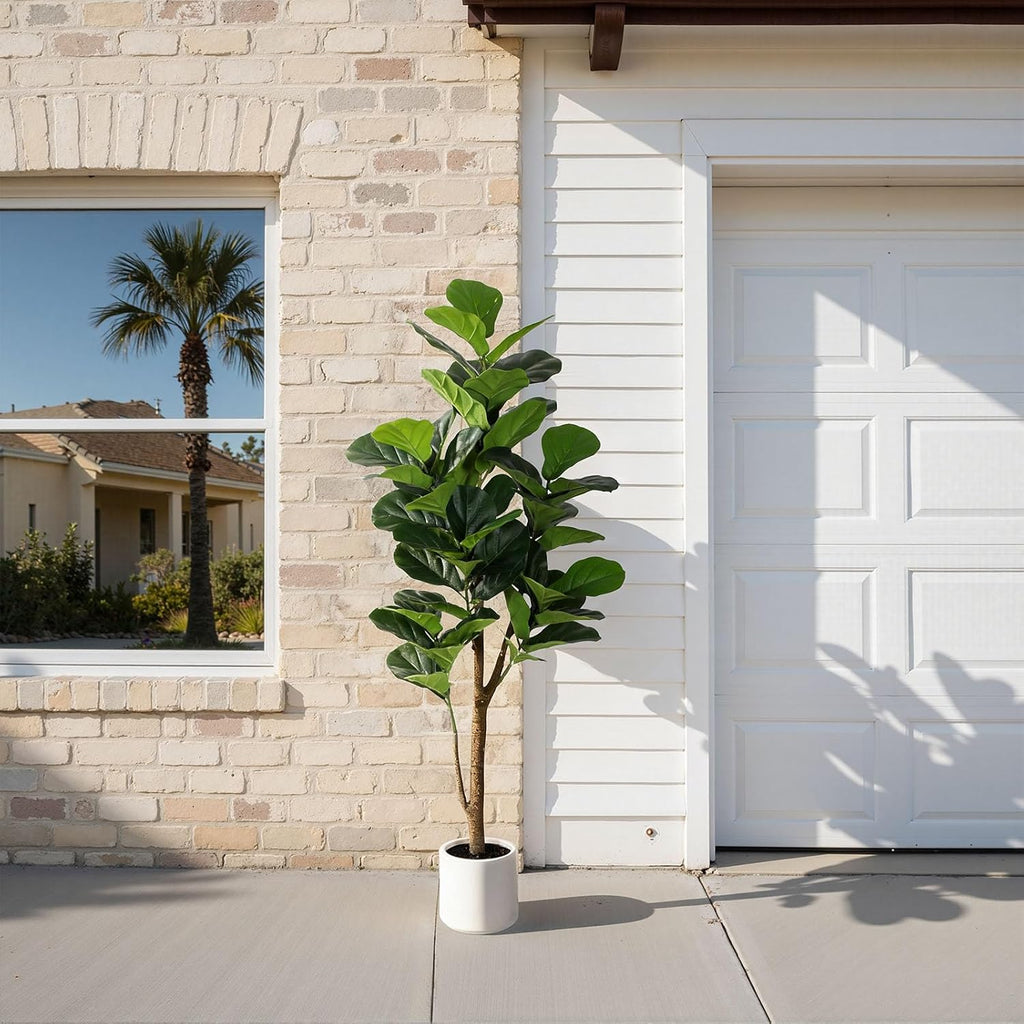Artificial Fiddle Leaf Fig Tree 5FT with Planter Faux Trees Indoor Tall Artificial Tree, Stable Base, 58 Realistic