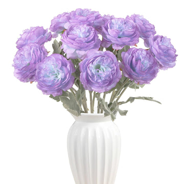 Peonies Artificial Flowers 12Pcs Realistic Purple Silk Ranunculus Flowers 14.6" Fake Peonies Decoration Wedding