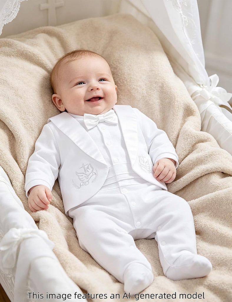 Baby Boy Baptism Outfit Infant Christening Tuxedo White