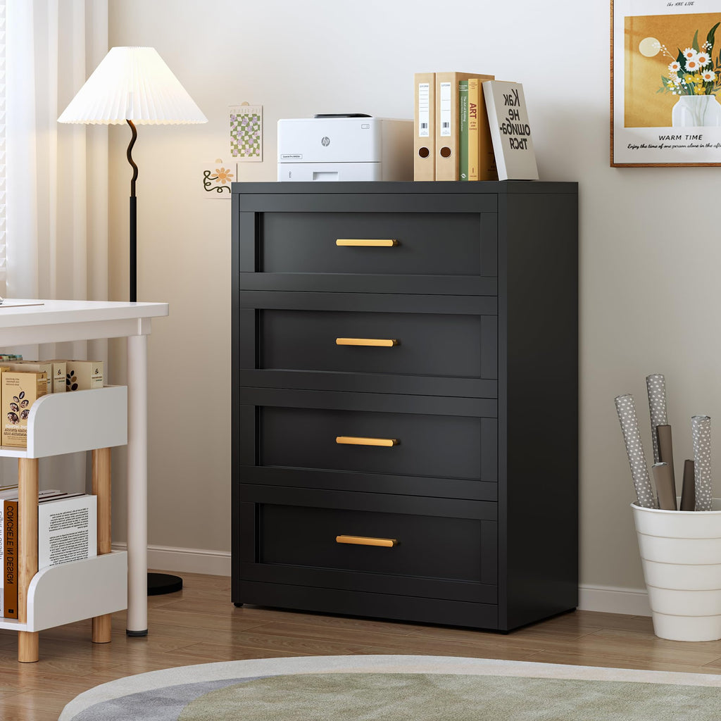 Black 4 Drawer Metal Dresser, Chest of Drawers for Closet, Bedroom Tall Dressers with Drawers, Metal Dressers &